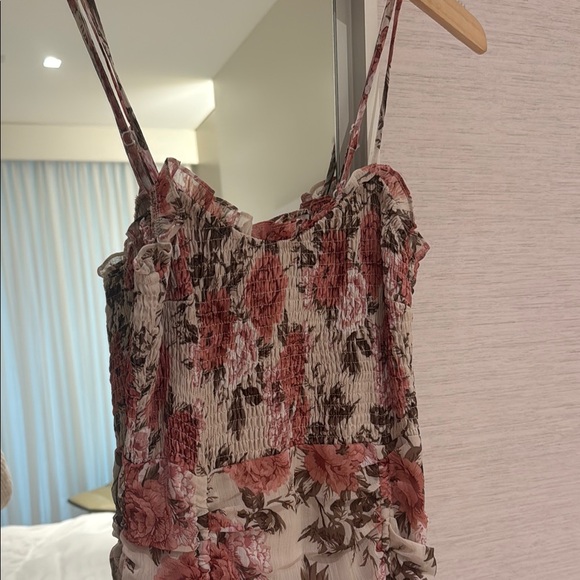 Red and Pink Ruched Ruffled Mini Slip Dress - Picture 2 of 5